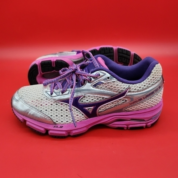 Mizuno Shoe Women's 7 Wave Legend 3 Pearl Gray Pink Purple Running Sneakers - Picture 10 of 12